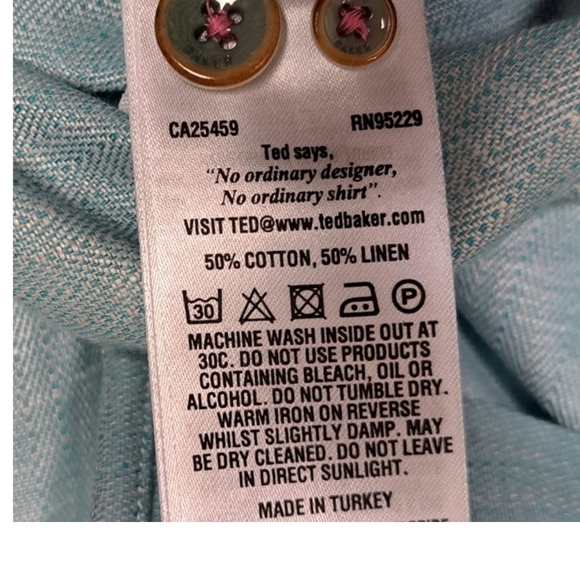 NWOT Ted Baker Men's 3 Linen/Cotton Blend Sea Foam Green Button Down Shirt - Picture 8 of 11
